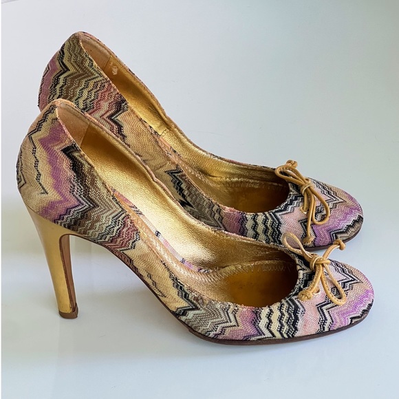 MISSONI Multicolored Chevron Pattern Pumps Shoes - Picture 2 of 16